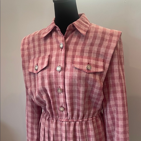 Burgundy Plaid Women's Dress vintage Leslie Fay size 10 silver buttons - Picture 2 of 4